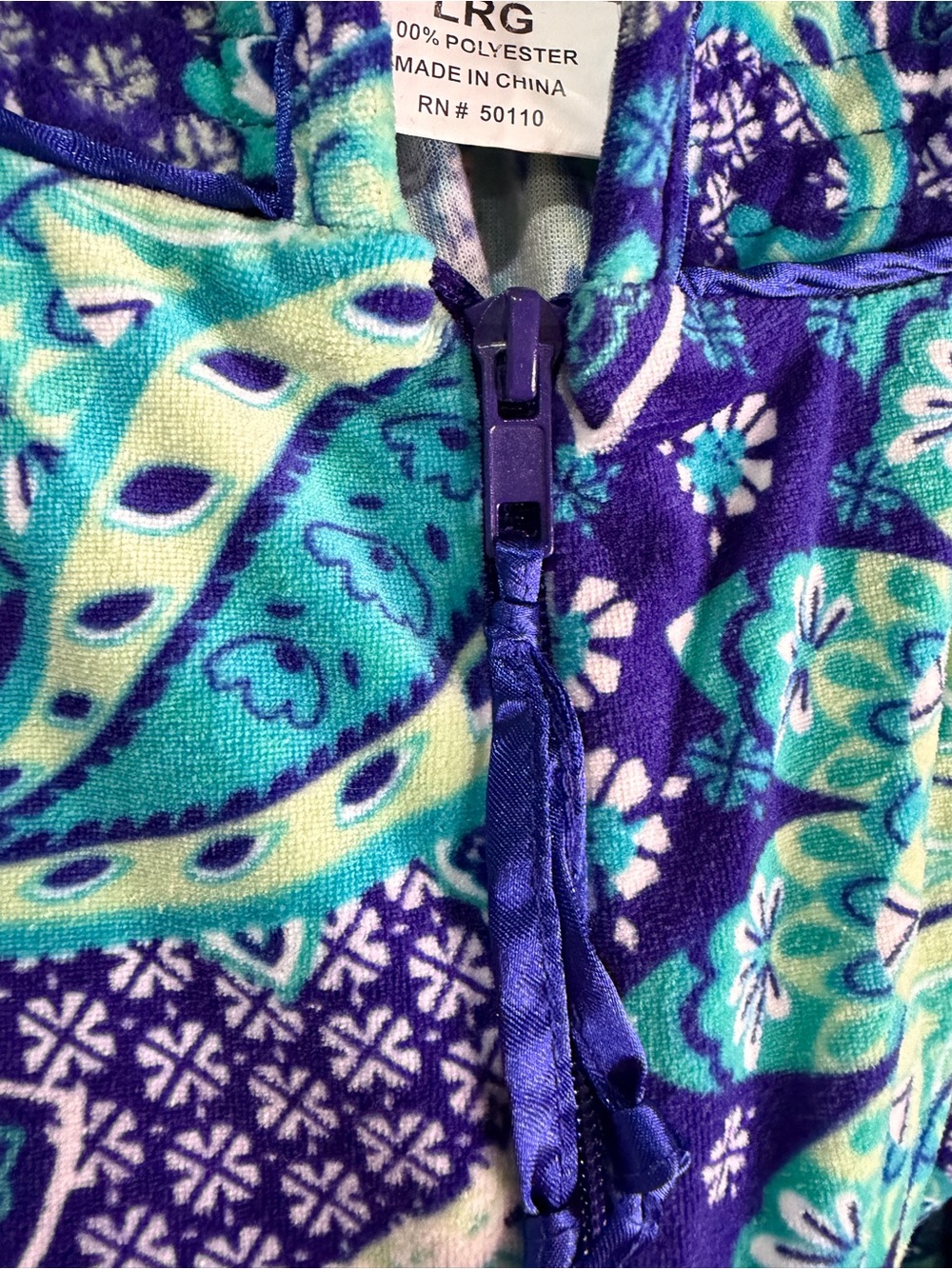 Collections Paisley Print Zip-Front Velour House Dress Nightgown Size Large 💙💚 - Picture 3 of 10